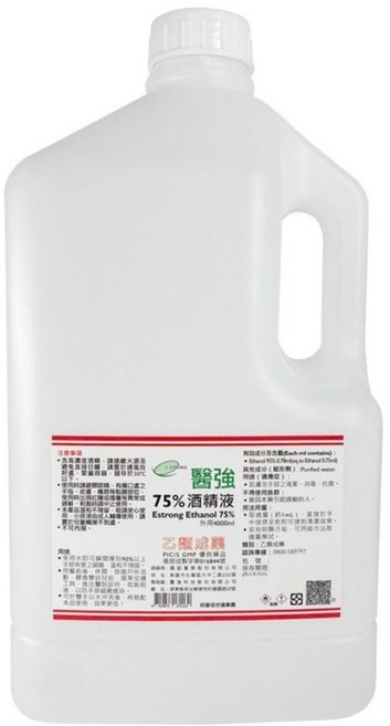 醫強75%酒精液，大容量清潔液，快速清潔雙手，居家辦公適用，衛生防護, 4L, 6桶