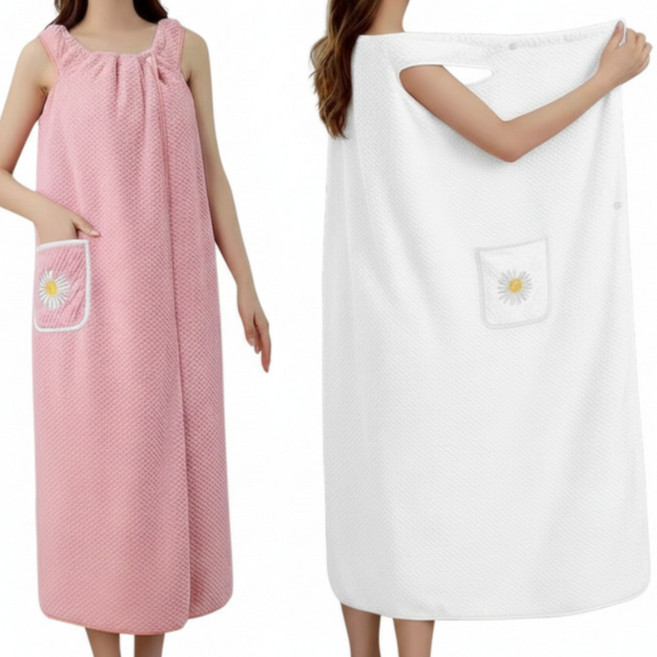 여성 극세사 샤워가운 2종 세트 똑딱이 원피스형 간편착용