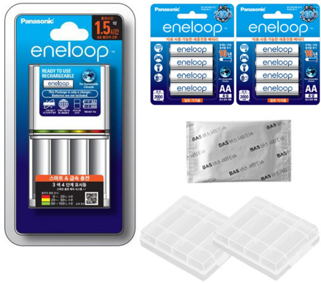 에네루프 BQ-CC55 급속충전기+에네루프 AA 충전지 8알+케이스, 1개