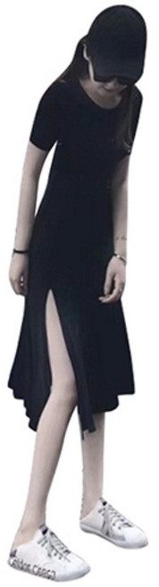 로아 A라인 트임 원피스 반팔 면원피스