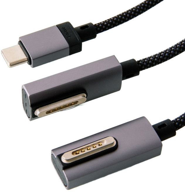 맥북 맥세이프3 호환 충전 수직 케이블 2M M2 맥북에어 M1 맥북프로 140W 고속충전 가능, 1개, 실버 그레이