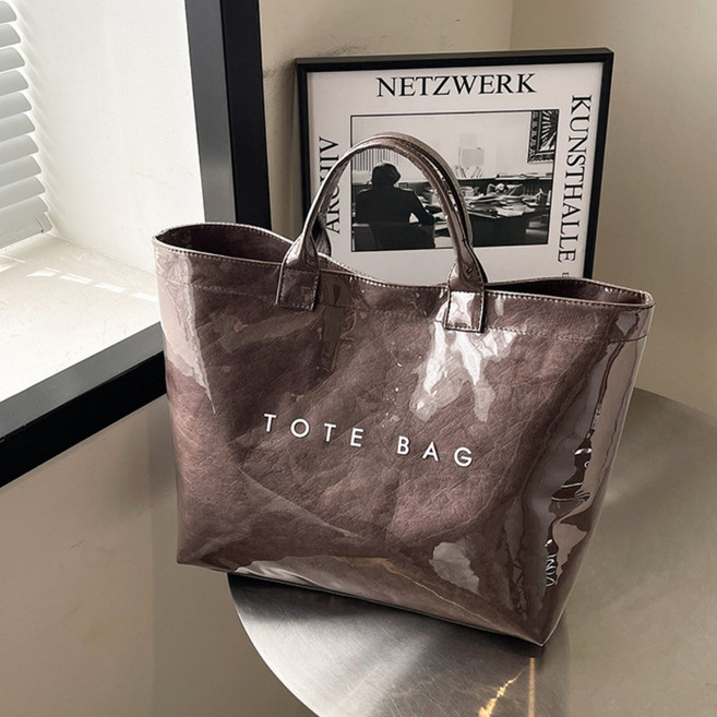 페이지샵 내추럴 크라프트 텍스처 PVC 가벼운 여성 토트백 쇼퍼백 보부상백