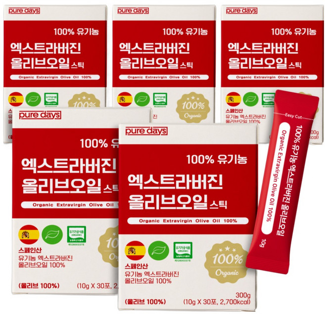 퓨어데이즈 아침엔 냉압착 유기농 엑스트라버전 올리브오일 100% 스틱 엑스트라버진, 150개, 10g
