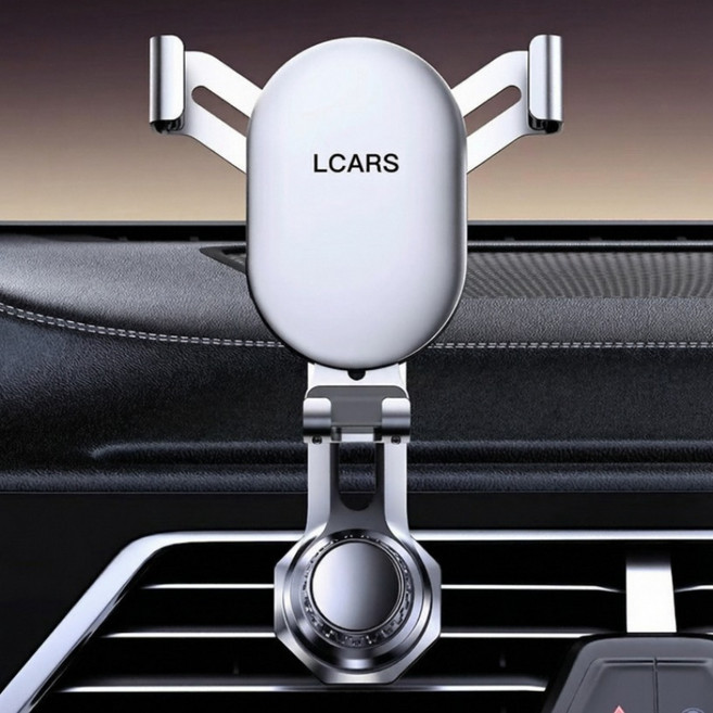 차량용 에어벤트 핸드폰 거치대 회전식 흔들림없는 자동 잠금, 실버, 1개