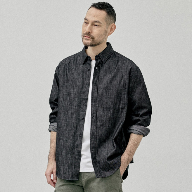 [STCO] 남성 9.5oz 생지 데님 셔츠 오버핏 블랙