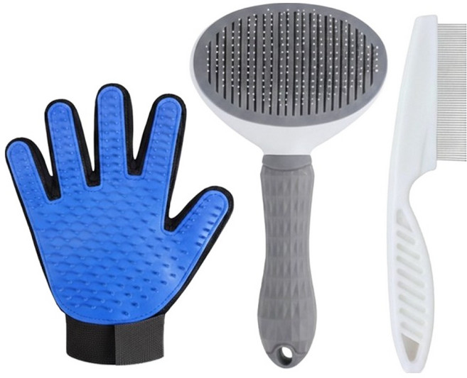 도베른 강아지빗 반려동물 원터치 케어브러쉬+초미세눈꼽빗+장갑빗, 1개, 풀세트