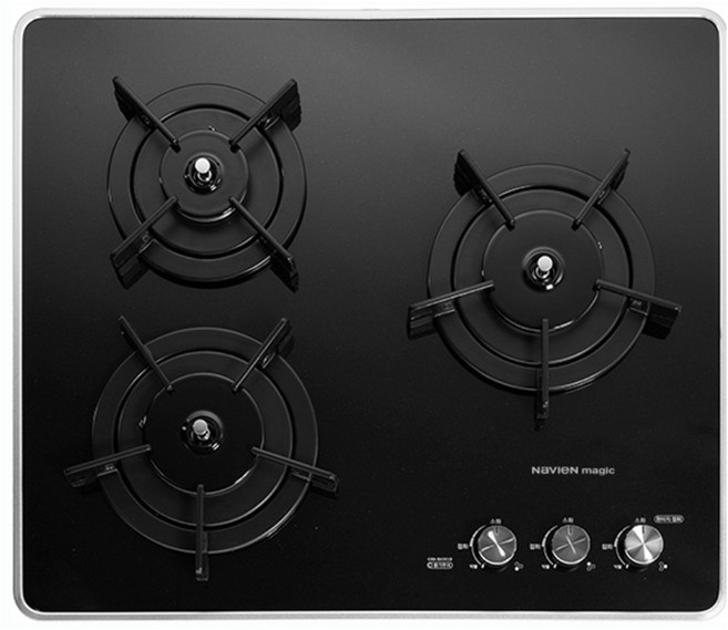 경동 나비엔 매직 빌트인 가스레인지 가스쿡탑 매립형 3구 600용 펄크리스탈 GRB-6303 / 타공 560*480 건전지타입, LNG