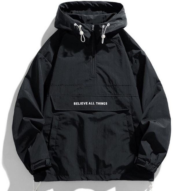 남성 아노락 오버핏 자켓 반집업 후드 바람막이 점퍼 봄 가을 등산복 WI242J