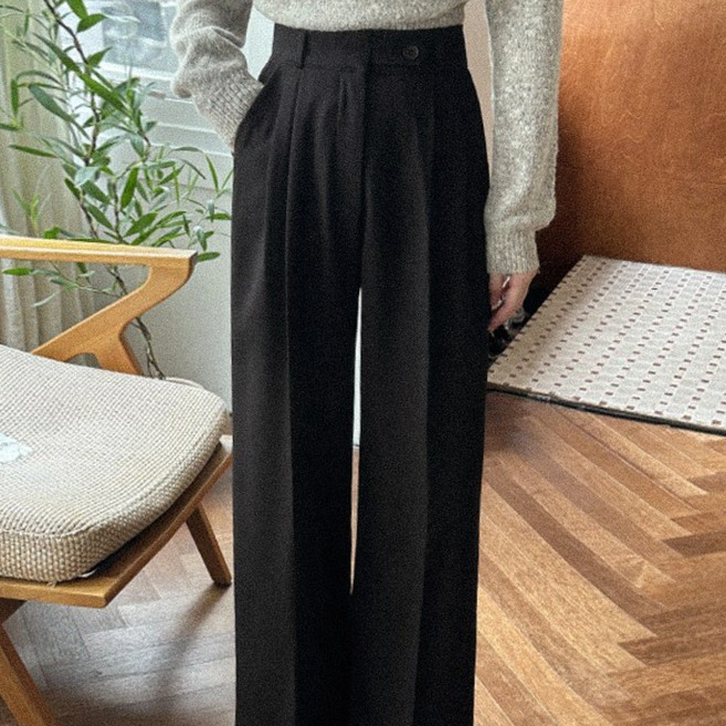 (롱 숏 미니 S-2XL) #노수선팬츠# 클래식 고퀄리티 언발 비조 버튼 투핀턱 하이웨스트 스트레이트핏 일자 와이드 슬랙스