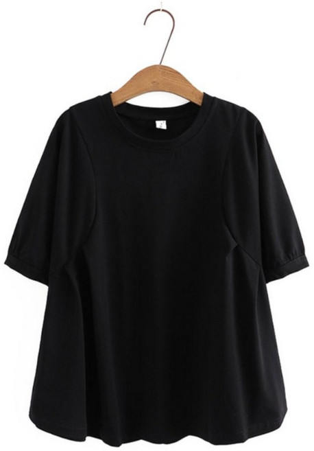 아웃사이즈 C213015 빅사이즈 무지 플레어 A라인 벌룬 퍼프 반팔 티셔츠