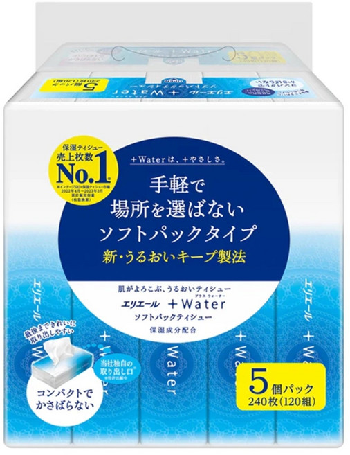 에리에르 플러스워터 여행용 보습 미용티슈 소프트팩, 5개, 120매