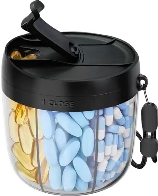 영양제 소분 케이스 일주일 휴대용 약통, 블랙, 1개