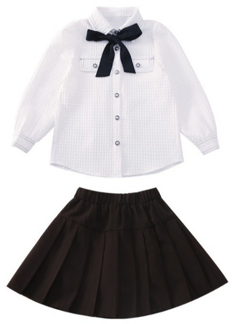 빠빠야네 키즈 주니어 여아 봄가을 리본 블라우스 정장 투피스 치마세트
