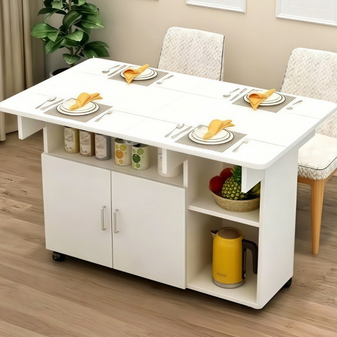 수납 식탁테이블 이동식 접이식 식탁 거실 수납 테이블 80CM 4-6인용 흰색, 6인용, 화이트