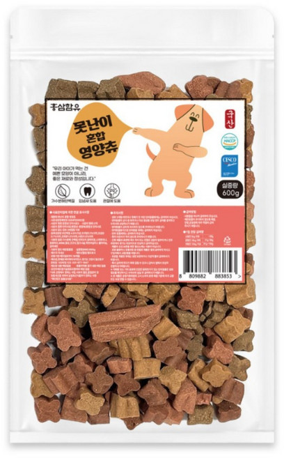 대용량 못난이간식 홍삼유산균가수분해단백질 저알러지 관절구강영양츄/국산/2개이상구매시무료배송, 600g, 1개, 혼합