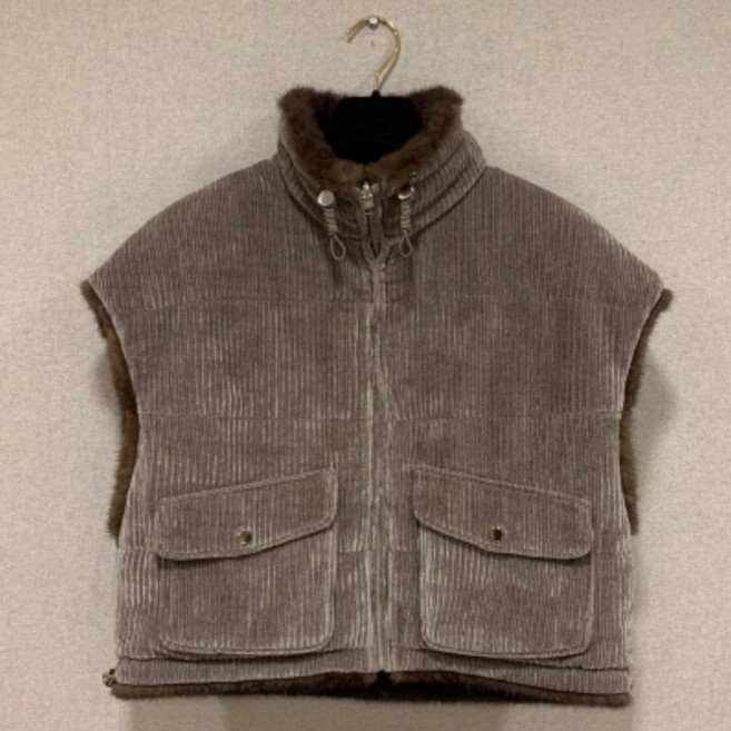 양면 퍼 코듀로이 여성 리버서블 집업 베스트