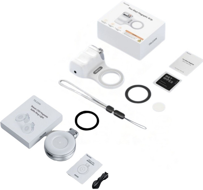 TELESIN 휴대폰 셔터그립 조명 램프 맥세이프 블루투스 셀피 펀 슈팅 그립 삼각대 거치, 화이트 본체