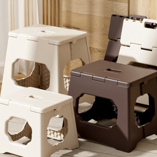 안전잠금 접이식 의자 플라스틱 폴딩 체어 휴대용 간이, 브라운