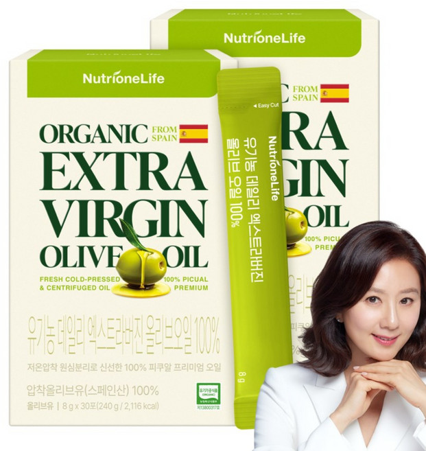 무료배송/오늘출발 뉴트리원 유기농 데일리 엑스트라버진 올리브오일 저온압착 스페인산 유기농 올리브오일 대용량 기획세트, 240g, 2개