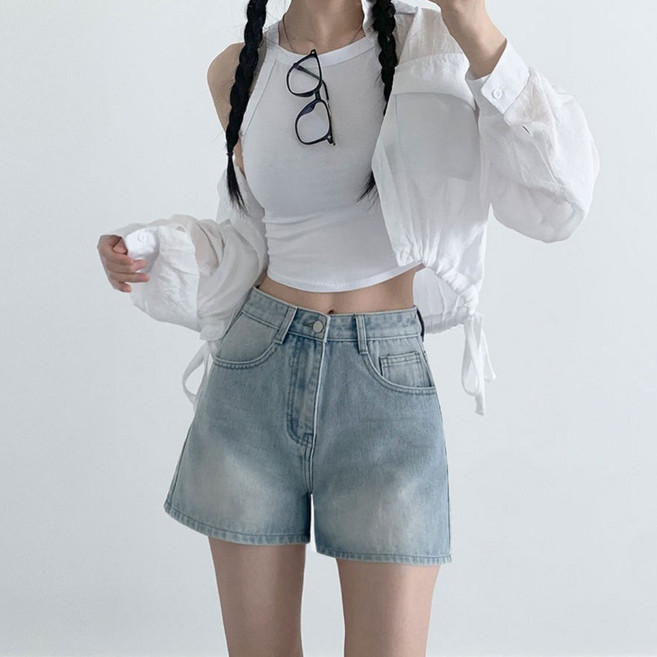 부기샵 여성 데님 숏팬츠 포히 캣워싱 청반바지