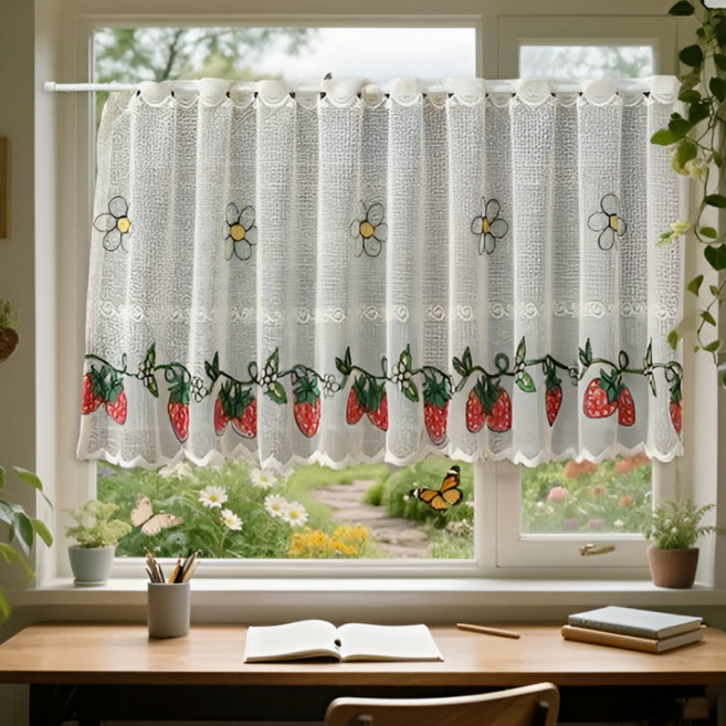 체리닷컴 주방 창문 로맨틱 레이스 자수 커튼모음
