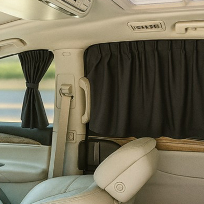 벤비아 차량용 리무진 커튼 풀세트 4p 자동차 레일커튼 햇빛차단 암막 사생활보호 차박 캠핑 햇빛가리개 썬쉐이드 00822, 4개, 블랙