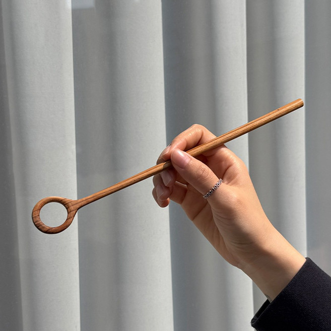 티셀 티크우드 롱 하이볼 머들러 스틱 25cm, 1개, 네추럴원목