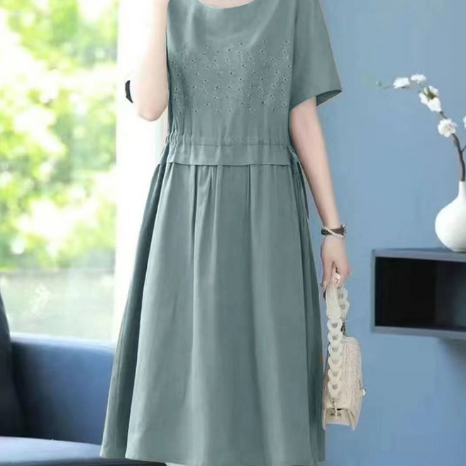 WEIHAN 중장년여성 패션 경량여름원피스 빅사이즈 반팔 시원한스커트M~3XL 데일리룩