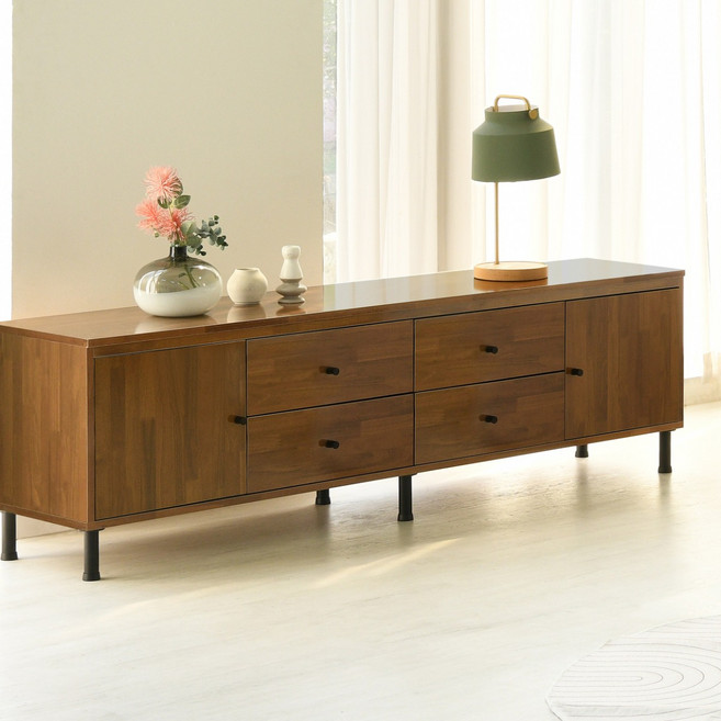 100% 국내산 LPM 하이그로시 오프블랙 1800 2단 거실장 티비다이 75인치 65인치 tv다이 티비장식장, 유광월넛