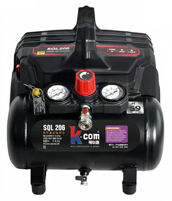 케이콤 저소음 콤프레샤 2마력 6리터 오일리스 SQL206, 1개