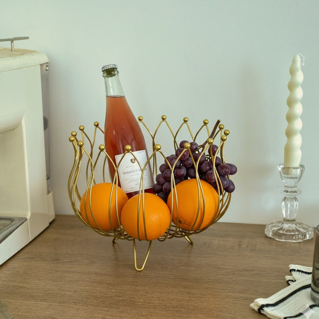 유럽풍 프루트 바스켓 스낵 & 너트 서빙 트레이 메탈 오픈워크 프루트 보울 미니멀 수납 바스켓 홈 데코 오브제, 1개, 1.금색