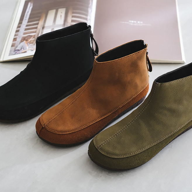 ANK 928 소가죽 구이파 백슬릿 방한 앵클부츠 뒷지퍼 털부츠 패션부츠