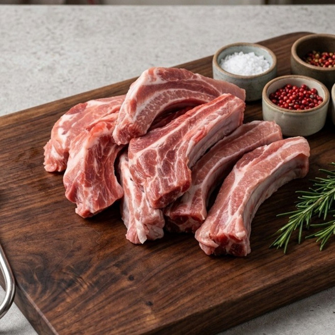 깨끗이 손질된 돼지 등갈비 찜용 구이용, 1개, 1kg
