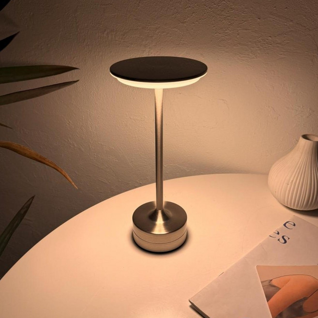 땡스투 미드센추리 무선 스탠드 터치 무드등 수면 침실 LED 거실 인테리어 수면등 C타입 충전식, 메탈릭실버