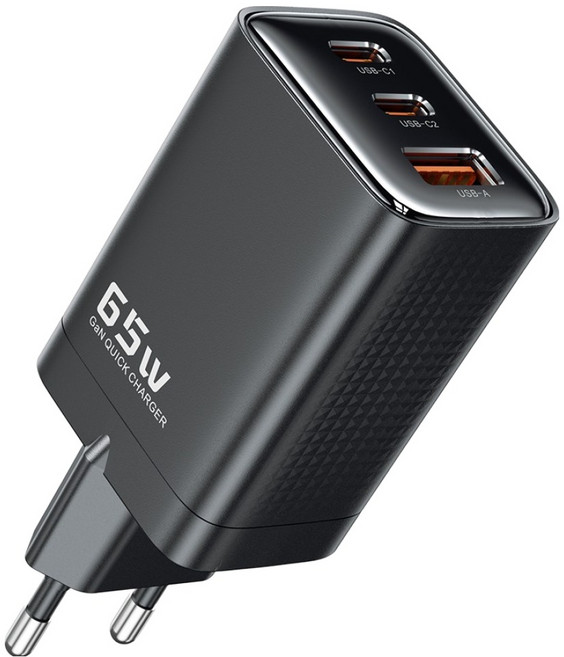 Toocki GaN PPS PD 65W 2C1A 3포트 초고속 멀티충전기, 1개, 블랙