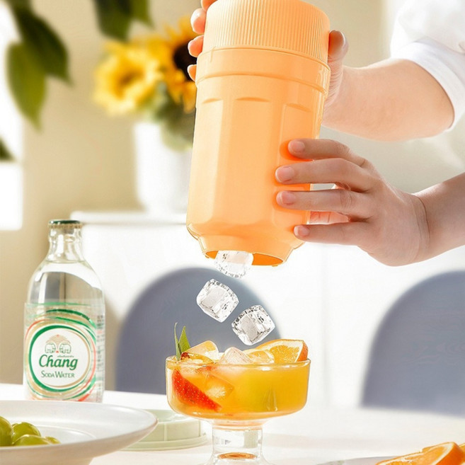 [힘 안들이고 조용하게 얼음 바로 추출] 킹돌 아이스트레이 얼음틀 각얼음 얼음통 일체형 트레이 컵얼음 추출 세트, 1개, 오렌지