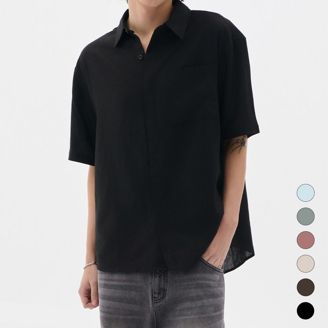 트래드클럽 남자 히든버튼 오버핏 린넨 반팔 셔츠 (6컬러 M~2XL)