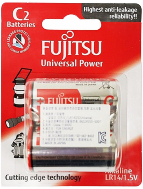 후지쯔 유니버셜 파워 알카라인 C형 AA건전지, 2개입, 1개