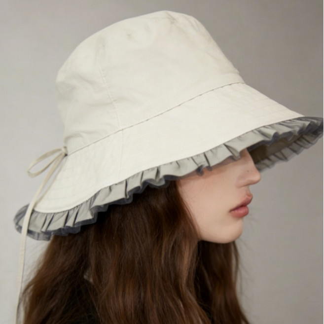 HALOPICK 봄 여름 바캉스 리본 조절가능 프릴 버킷햇 모자