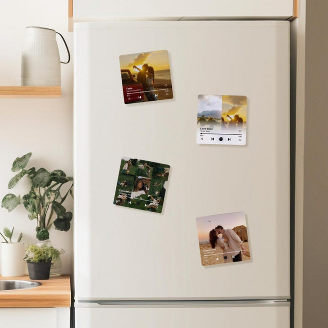 맞춤 제작 냉장고 자석 - 사진 & 커스텀 음악 재생 자석 맞춤 포토 콜라주 냉장고 자석 포토 뮤직 기념 선물