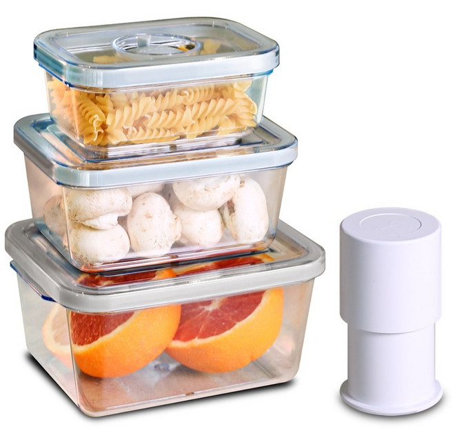 휴락 진공밀폐용기 뉴트럴그레이 사각 4종세트, 1호+2호+3호+펌프, 1세트