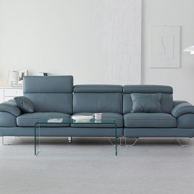 장인가구 베스테 천연면피 가죽 4인 소파, 그레이