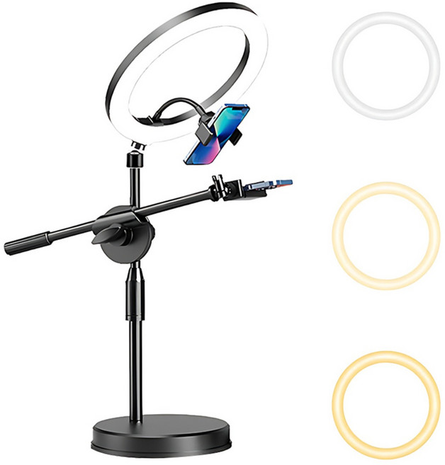 VergHatia LED 링라이트 핸드폰 촬영 거치대 유튜브 수직촬영 생방송 브래킷 각도 조절 가능, 1세트, 26cm 삼색 고리형 보광등+핸드폰 촬영 거치대
