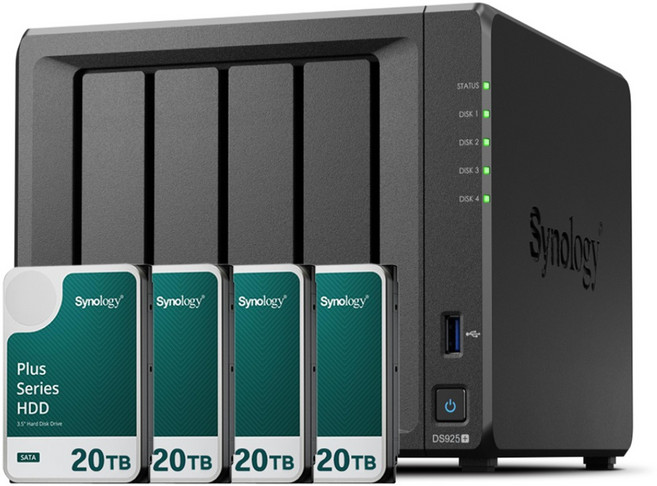 [ 시놀로지 공식총판 ] 시놀로지 나스 DS925+4베이 [80TB] 20TBx4 HAT3320 NAS HDD 합본