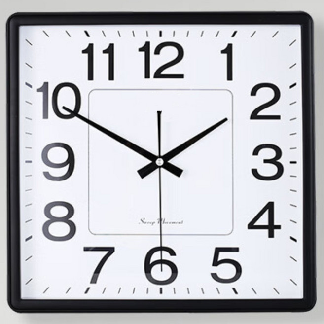 홈컴퍼니 무소음 건전지 오리지널 엔틱 심플 사각벽시계 33CM, 블랙