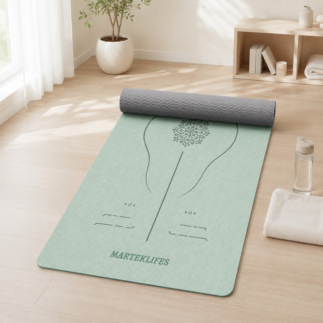 MARTEKLIFES 프리미엄 가이드 라인 체위선 두께1cm TPE 요가매트 투톤 두꺼운 운동매트, 1개, 그린