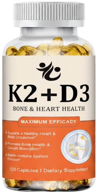 D3 + K2 비타민 식이보충제 - 뼈와 심장 건강 지원 - 비타민 K2 100mg 과 비타민 D3 5000IU - 120캡슐, 3개, 120회분