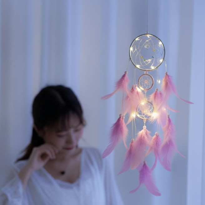 라이트캐처 드림캐처 LED 감성조명 무드등 펜던트 세트 캠핑 차박 선물용, 퍼플