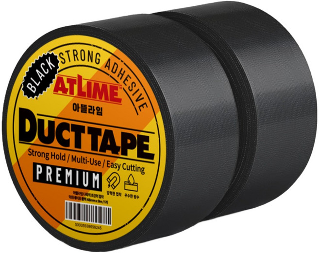 아뜰라임 다목적 초강력 접착 덕트테이프 블랙 48mm x 9m, 2개