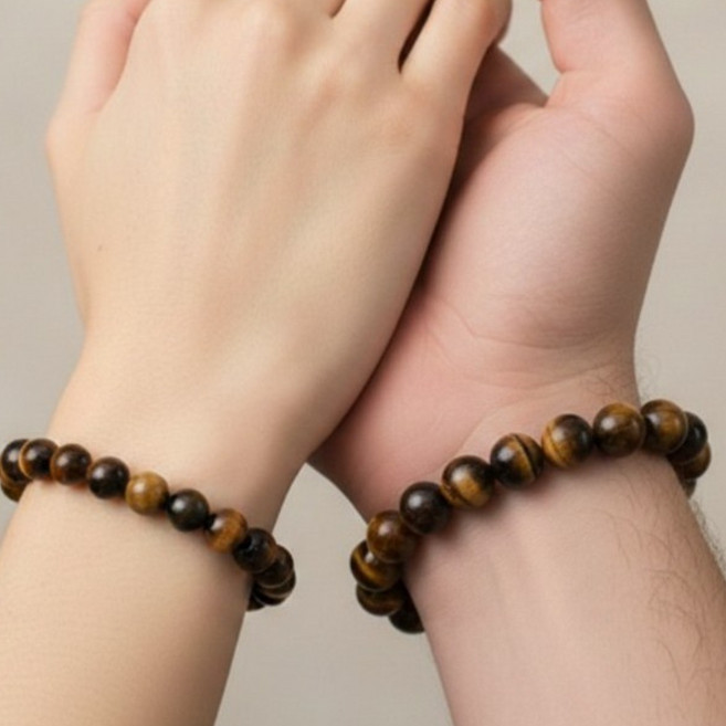 천연 타이거아이 호안석 커플 팔찌 6mm 8mm 남녀공용 재물운 행운 원석 팔찌 슬림 커플팔찌